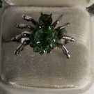 Silver Plated Green Crystal Spider Ring Size 6 -7 Adjustable