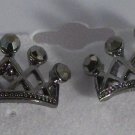 Dark Silver Plate with Hematite Crystal Pierced Crown Earrings