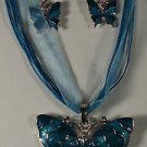 Blue Enamel with Crystal Butterfly Necklace Earrings Matching Set