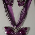 Purple Enamel with Crystal Butterfly Necklace Earrings Matching Set