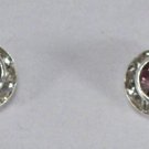 Round Purple and Clear Crystal Pierced Silver Plated Earrings 5/16"