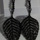 2 7/8"  Black Enamel & Crystal Mourning Japanned Chandelier Pierced Earrings