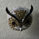 Topaz Crystals with Black Enamel in Silver Plate Owl Ring