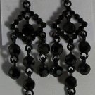 2 9/16"  Black Enamel & Crystal Mourning Japanned Chandelier Pierced Earrings