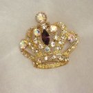 Purple &  Aurora Borealis Crystal Gold Plated Crown Pin Pendant