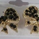 Gold Plated Black Crystal Bow Pierced Pierced Earrings