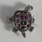 Purple Crystals in Silver Turtle Ring Moveable Head and Legs Size 7 1/2 adjusts