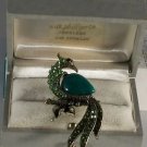 Unusual Green Enamel and Green Crystal Gold Plated Peacock Ring Size 6 1/2 - 7
