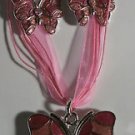 Pink Enamel With Crystal Butterfly Necklace  Pierced Earrings Matching Set