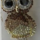 Unusual Pave Yellow Topaz Clear Black Crystal Owl Pin