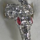 Clear Red Crystal Silver Plate Alligator Ring Size 7