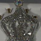 Elegant Clear AB Crystal Silver Crown Pin Necklace