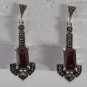 Amethyst Sterling Silver Elegant Pierced Marcasite Earrings 1 1/2"