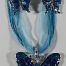 Blue Enamel & Crystal Butterfly Necklace& Pierced Earrings Set