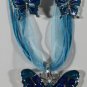 Blue Enamel & Crystal Butterfly Necklace& Pierced Earrings Set