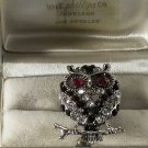Elegant 35+ Clear Black Crystals in Silver Owl Ring