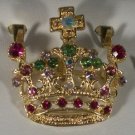 Pink & Green Crystal Gold Plated Cross Crown Pin Brooch Pendant