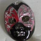 Elegant Black Red Pink Enamel Silver Plate Mardi Gras Mask Ring