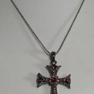 Silver Plated 2 shades of Purple Crystal Cross Chain Necklace 2"