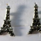 Silver Plated Black Crystal Eiffel Tower Pierced Post Earrings
