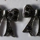 Silver Plated Black Crystal Bow Pierced Pierced Earrings