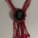 Red & Black Cameo Necklace Made with Real Pearls and Beads