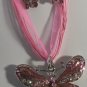 Pink Enamel Crystal Silver Plate Butterfly Necklace Earrings Set