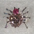 Silver Plated Pink Crystal Spider Ring Size 6 -7 Adjustable