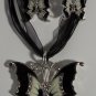 Black Enamel Crystal Butterfly Necklace Earrings Set