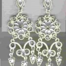 Unusual White Clear Crystal Chandelier Earrings 3"