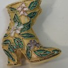 Vintage Style Enameled Yellow Pink Green Shoe Boot Pin Brooch Gold Plate