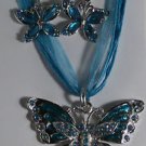 Blue AB Crystal Butterfly Necklace Earrings Set