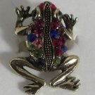 Elegant Red Green Blue Pink Crystal Gold Plated Frog Ring Size 6 1/2 - 7