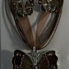 Brown Enamel & Crystal Butterfly Necklace Earrings Set
