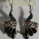 Unusual Pink Black Blue Crystal Peacock Earrings