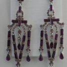 Stunning Purple Baguette Crystal Pierced Earrings 4"