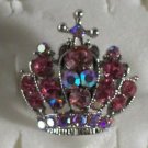 Pink Crystal Silver Plate  Crown Ring Cross on Top