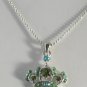 2 Shades of Green Crystal Crown Silver Plate Pendant Necklace