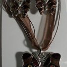 Brown Enamel With Crystal Butterfly Necklace Pierced Earrings Matching Set