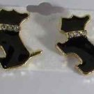 Scottie Dog Black Enameled Gold Plated Adorable Gold Plated Pierced Earrings