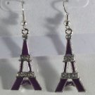 Silver Plated Purple Enamel Clear Crystal Eiffel Tower Pierced Earrings