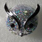 Aurora Borealis Crystals with Black Enamel in Silver Plate Owl Ring