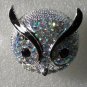 Aurora Borealis Crystals with Black Enamel in Silver Plate Owl Ring
