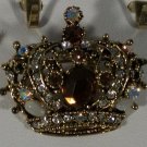 Topaz and Opal Crystal Gold Plated Elegant Crown Pin