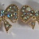 Gold Plated Aurora Borealis Crystal Bow Pierced Pierced Earrings