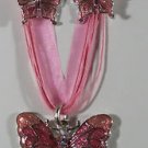 Pink Enamel & Crystal Butterfly Necklace and Pierced Earrings Set