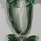 Green Enamel & Crystal Butterfly Necklace and Pierced Earrings Set
