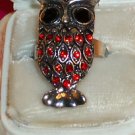 Red and Black Crystals in Silver Owl Ring