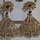 Stunning Pave Topaz Crystal Gold Plate Pierced Fan Earrings