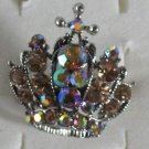Topaz Crystal Silver Plate Crown Ring Cross on Top